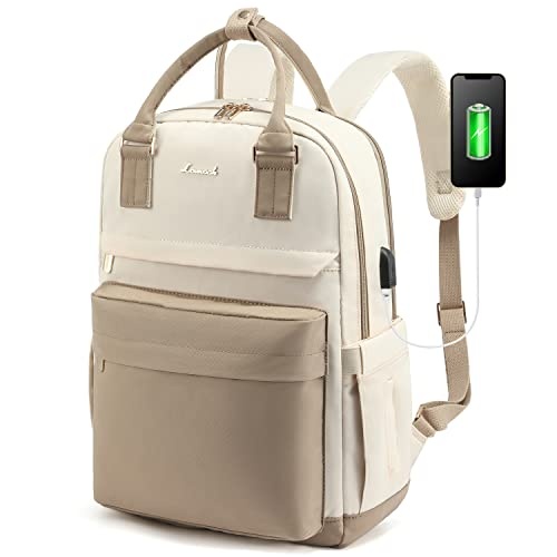 lovevook rucksack damen 15,6 zoll laptop schultasche khaki beige für schule und uni
