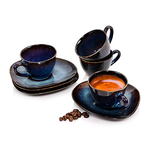 Produktbild: tokio espressotassen set 8-teilig steingut 80ml blau schwarz für 4 personen