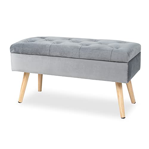 hawthyhome sitzbank mit stauraum 80x35x43 cm, sammet polsterbank grau für flur und wohnzimmer