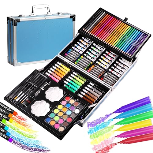 Produktbild: halobios kunstset 144-teiliges malset im aluminium-koffer mit aquarellstiften und farben
