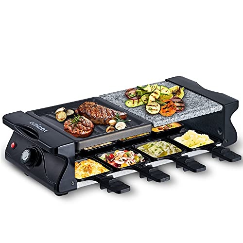 cusimax raclette grill 8 personen mit steinplatte und mini-käsepfanne 1200w