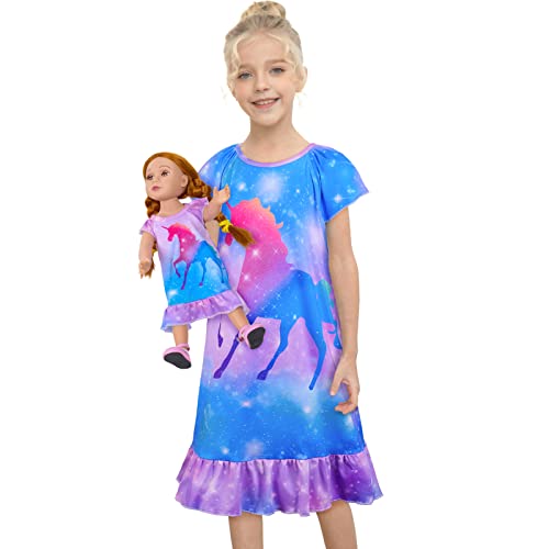 mhjy nachthemd mädchen kurzarm einhorn nachtwäsche prinzessin pyjamas für 18" puppen