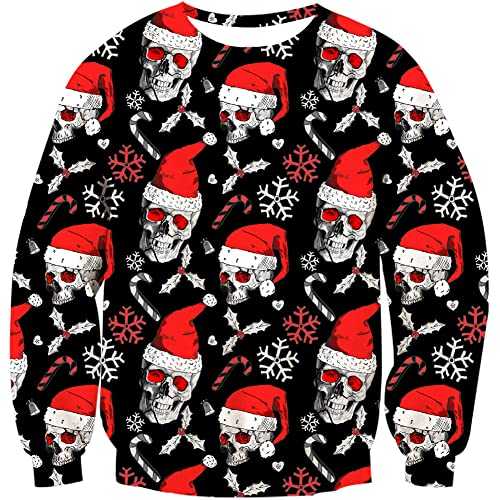 loveternal lustiger ugly christmas pullover unisex schädel 3d druck langarm jumper M