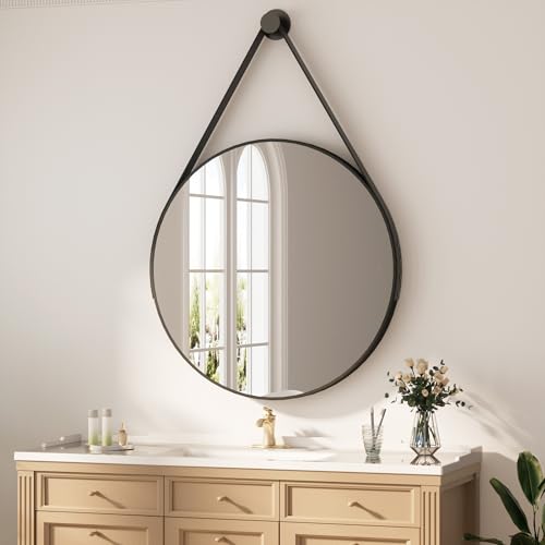 heilmetz runder spiegel schwarz 80 cm mit metallrahmen abnehmbarer band wandspiegel