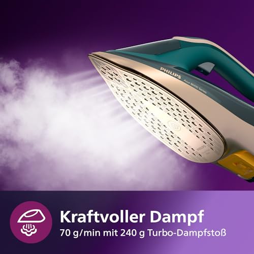 philips azur dampfbügeleisen 3000 w, 70 g/min dampf, optimaltmp, grün opal