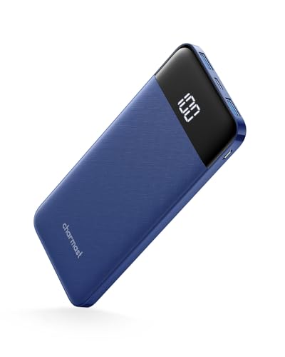 charmast powerbank 10400mah usb c externes ladegerät 5v 3a kompatibel mit iphone, samsung, huawei, tablet, blau