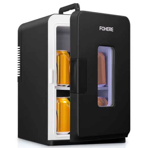 FOHERE Mini Kühlschrank 15L, 2 in 1 Kühl- und Heizfunktion, DC/AC, Schwarz