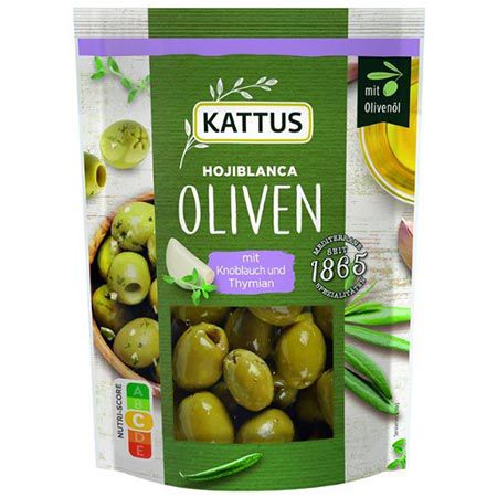 Hojiblanca Oliven mit Thymian und Knoblauch von Kattus ab 2,37 Euro