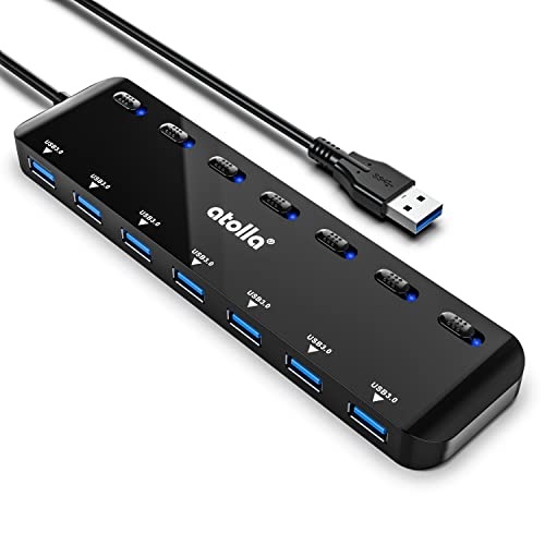 atolla usb hub 7 port splitter usb 3.0 mit 100 cm kabel und schalter mit led