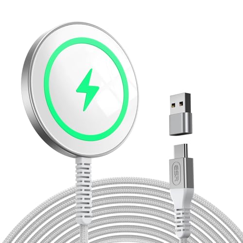 magsafe ladegerät für iphone 16/16 pro/16 pro max/15/14/13, airpods, esr, induktive ladestation mit 1,5m nylonkabel, silber