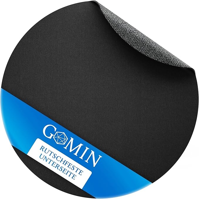 Gomin Rundes Gaming Mauspad  22cm rutschfest schwarz, fransenfreie Ränder