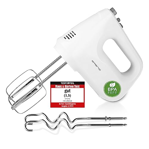 emerio handmixer 250 watt mit 6 geschwindigkeiten, turbotaste, edelstahlaufsätze