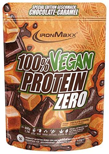 vegan proteinpulver ironmaxx 100% vegan protein zero schokolade-karamell 500g zuckerfrei