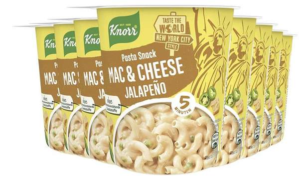 knorr pasta snack mac & cheese jalapeo 8x 62g für 8,27 euro statt 12 euro