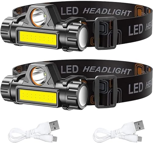 cready 2er pack led kopflampen wiederaufladbar, wasserdicht, verstellbarer winkel, usb