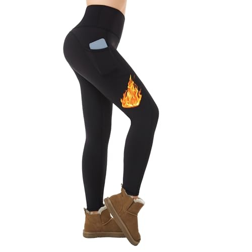 ineepor thermo leggings damen gefüttert hohe taille outdoor yoga wasserdicht Taschen