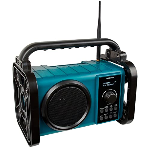 medion e66877 dab+ baustellenradio spritzwassergeschützt bluetooth 5.0 akku-netzbetrieb blau