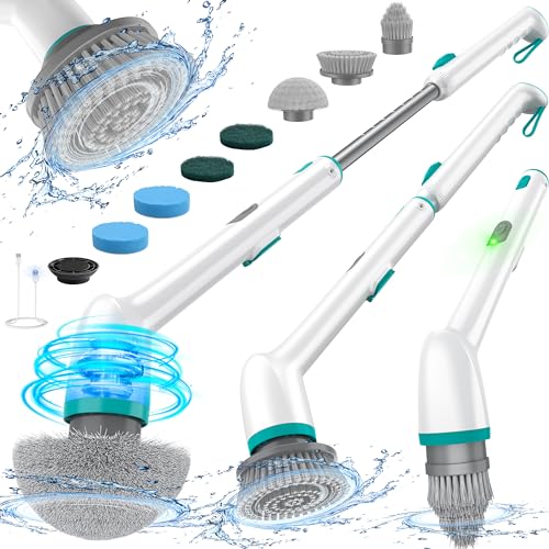 lyrifine elektrische reinigungsbürste, ipx7 wasserdicht, langem griff, 2 geschwindigkeiten, ersatzköpfe für badezimmer
