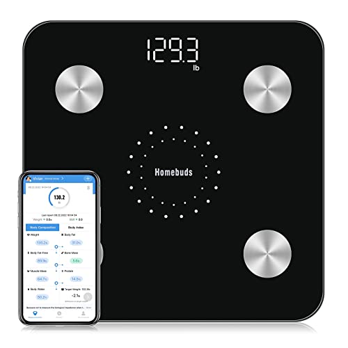 körperfettwaage mit bluetooth, homebuds digitale personenwaage, 180 kg, schwarz