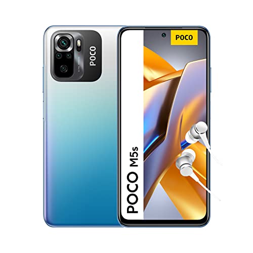 poco m5s smartphone 4+64gb mit kopfhörer 6.43 fhd+ amoled 64mp kamera blue