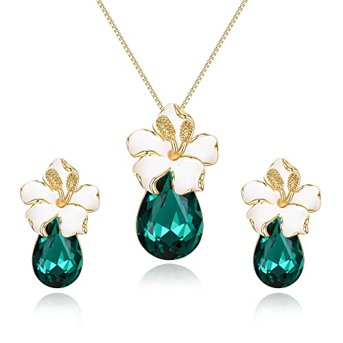 clearine schmuck-set orchidee kristall teardrop lila halskette ohrringe damen gold-ton