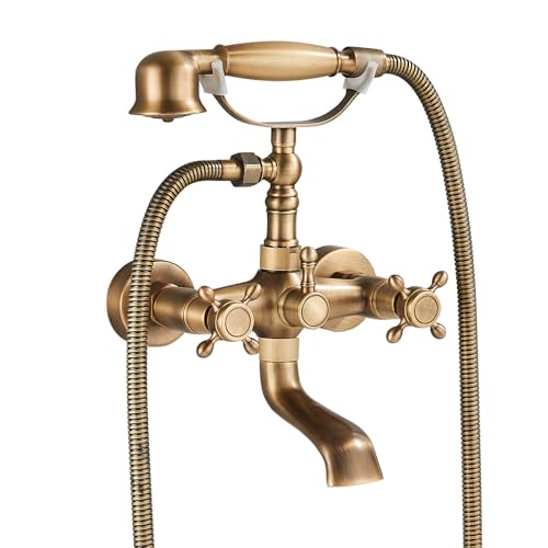 Badewannenarmatur Antik mit Handbrause und 1,5 m Schlauch, Messing Dusche Set