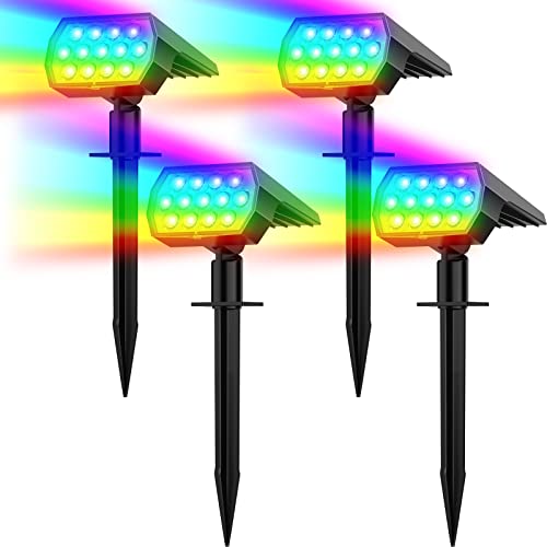 flaow solar lights für outdoor, solar spotlight 65 led 800lm 6500k, 3 helligkeitsmodi, wasserdicht