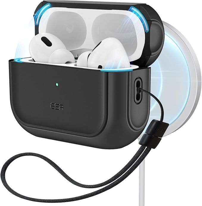 Produktbild: ESR AirPods Pro 2 Hülle, kompatibel mit 1. Gen, MagSafe, USB-C, Schwarz