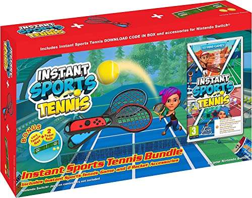 Produktbild: instant sports tennis bundle switch - spielcode, 2 controlleraufsätze, netz, bälle