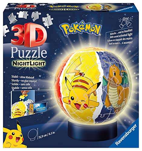 Ravensburger 3D Puzzle Pokmon Nachtlicht Puzzle-Ball 74 Teile für Kinder ab 6 Jahren