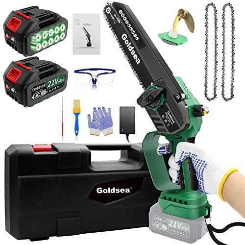 8 Zoll Akku Kettensäge 4000mAh, Bürstenloser Motor, Automatischer Öler, Goldsea