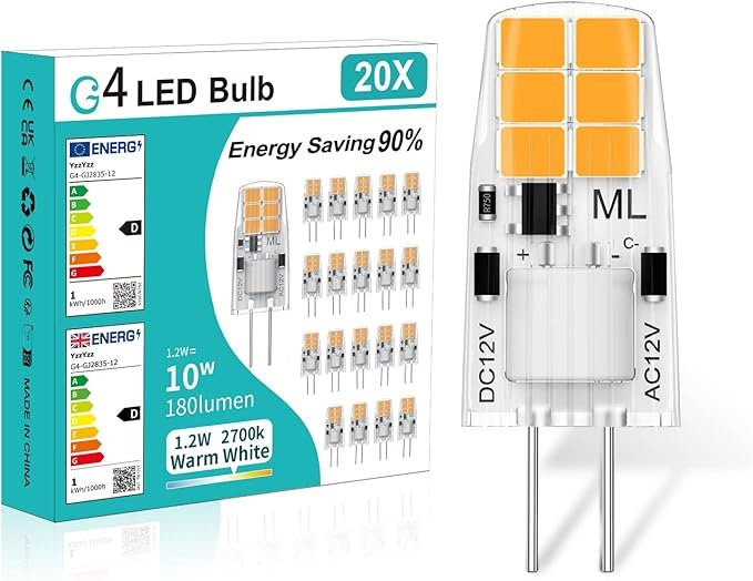 g4 led birne warmweiß 2700k 1,2w 180lm ersatz für halogenlampen 20er pack