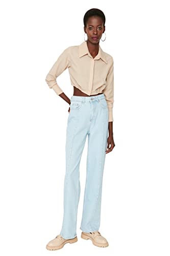 trendyol 90er jeans für damen und herren, hoher bund, weites bein, blau, 32 eu