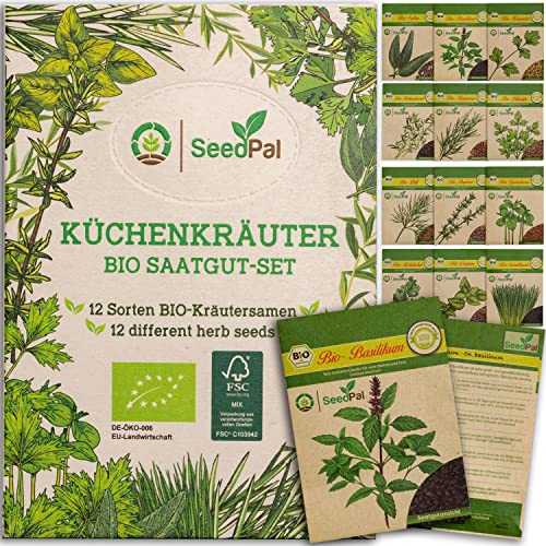 bio kräutersamen set von seedpal, 12 sorten küchenkräuter für balkon und küche