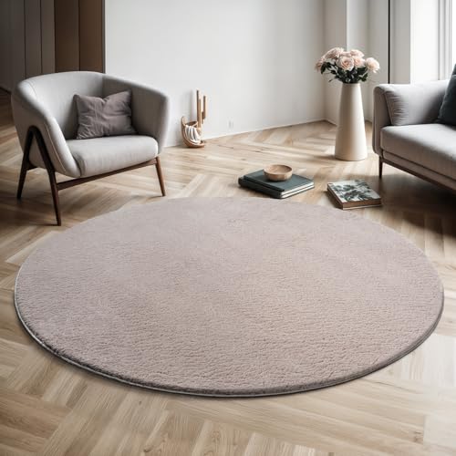 relax moderner kurzflor teppich rund 120 x 120 cm anti-rutsch waschbar sand super soft felloptik