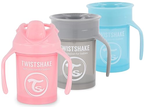 twistshake kinder trinkbecher-set 3-teilig, 2x becher 360, 1x minibecher, rosa blau