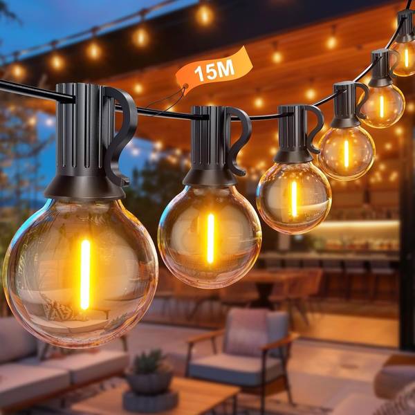 LED Lichterkette Außen 15m, 25+1 G40 Glühbirnen, wasserdicht für Garten, Terrasse