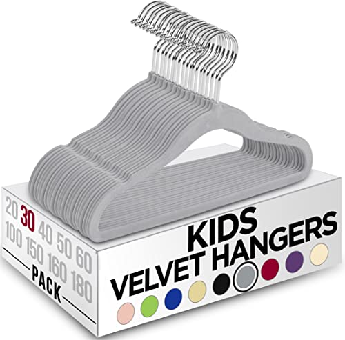 kids kleiderbügel velvet 30er pack von utopia home, 11 inch, grau, rutschfest