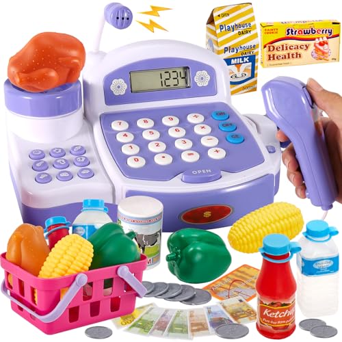 buyger elektronische spielkasse mit scanner und mikrofon für kinder ab 3 Jahren