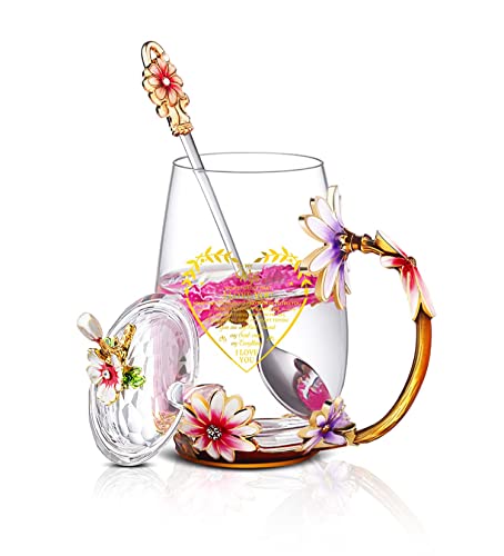 luka tech emaille schmetterling blumen kaffeetasse teetasse mit löffel geschenk für frauen