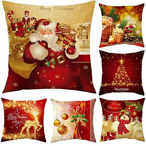 weihnachtskissenhüllen 6er set rot gold schneemann rentier santa 45 x 45 cm sofa dekoration