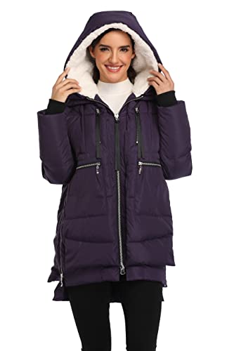 Vogmate Damen Daunenjacke mit Kapuze winter, dicke warme winddichte Jacke dunkelviolett XS