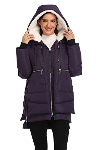 vogmate daunenjacke damen kapuze winter dick warm winddicht dunkelviolett L