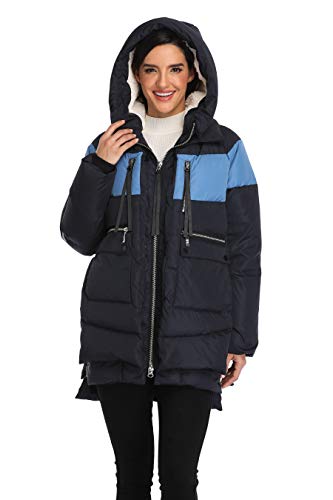 vogmate damen daunenjacke marineblau, winddichter mantel mit kapuze, xs