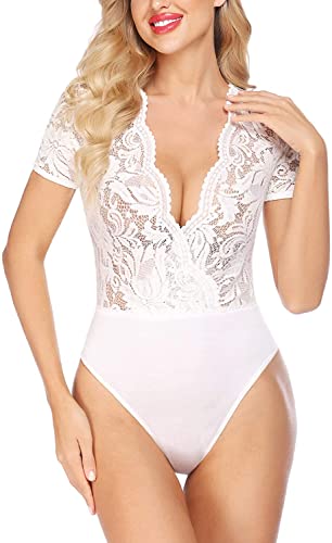 Avidlove Damen Lace Bodysuit Kurzarm Bluse Tops Größe L