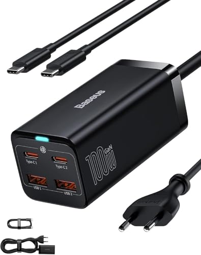 baseus usb c ladegerät 100 w 4 ports mit 1.5 m kabel pd gaN3 kompatibel mit macbook, iphone, samsung galaxy