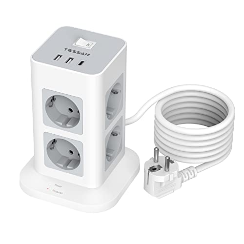 mehrfachsteckdose mit überspannungsschutz 3600W 16A, TESSAN 8-fach steckerleiste USB C
