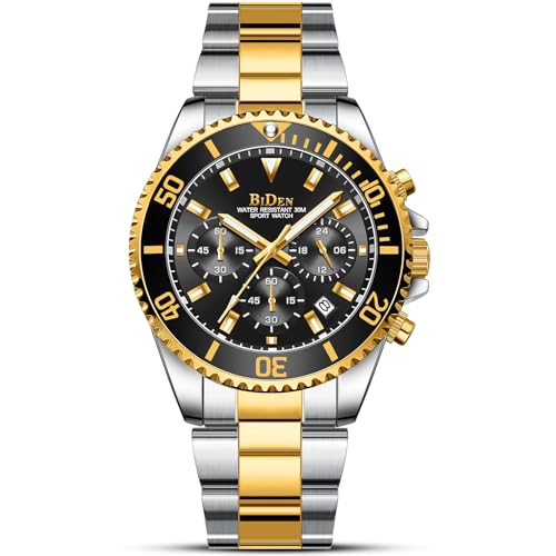 HANPOSH Herren Uhr Edelstahl Chronograph Wasserdicht Quarz mit Datum Business Casual