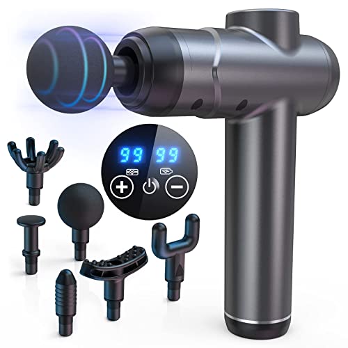 shavingfun mini massage gun, tragbares massagegerät mit 99 geschwindigkeiten, 6 köpfen