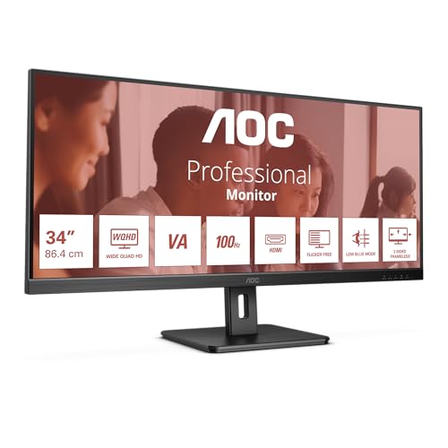 AOC U34E2M 34 Zoll WQHD Monitor 100Hz 4ms Adaptive Sync 3440x1440 HDMI DP schwarz
